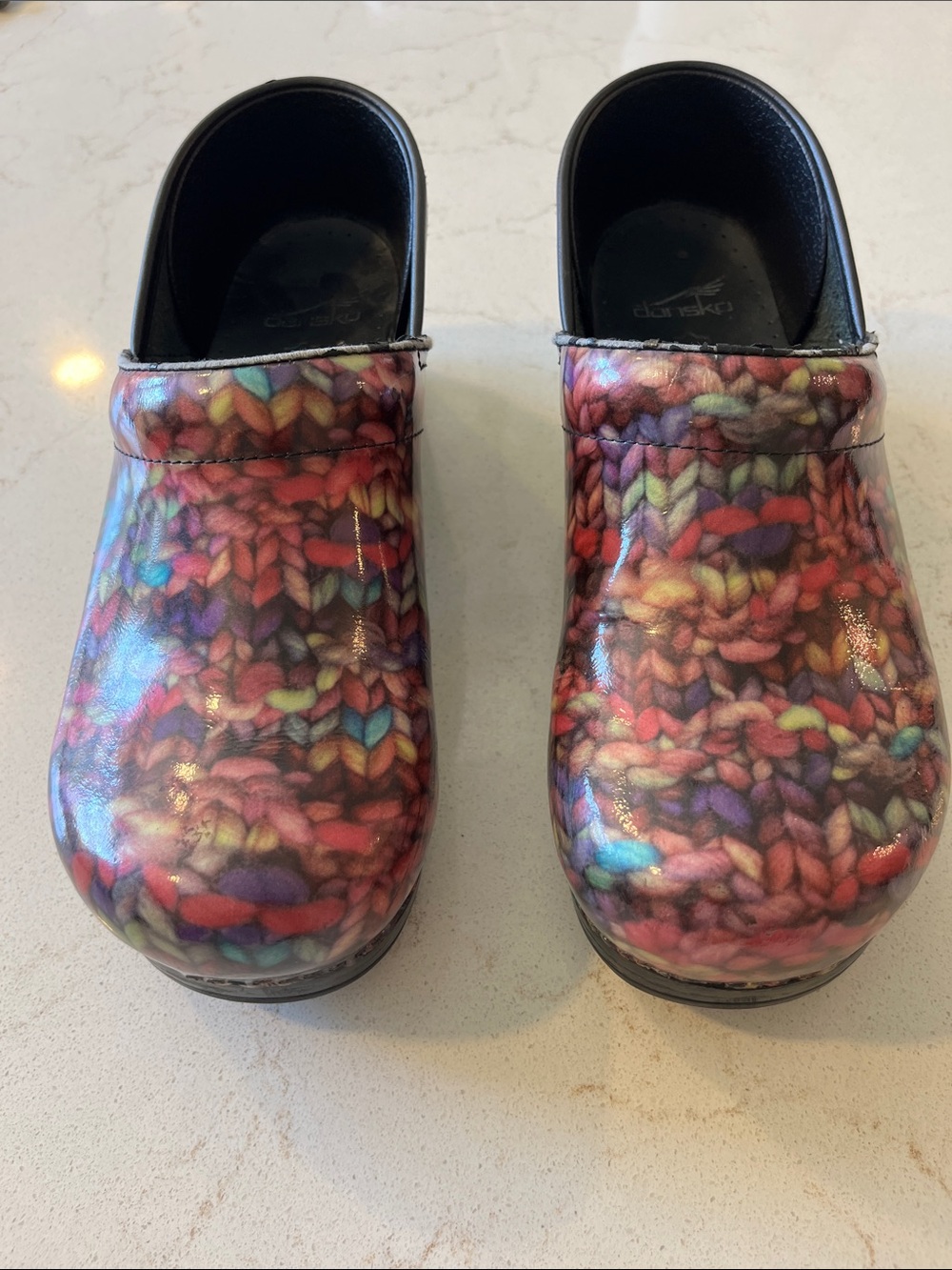 Dansko Multicolor Knit-Print Clog Sneakers in Pink, Purple, Blue